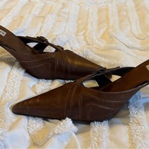 FANG Brown Leather Mules